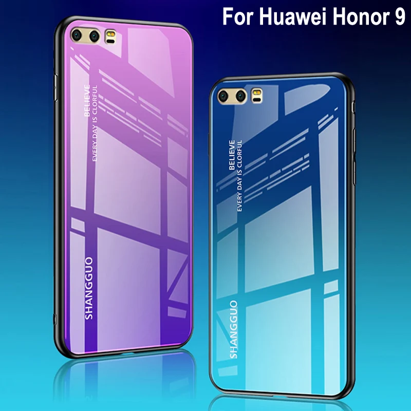 Для Huawei Honor 9 чехол Защитная пленка из закаленного стекла класса люкс градиентный