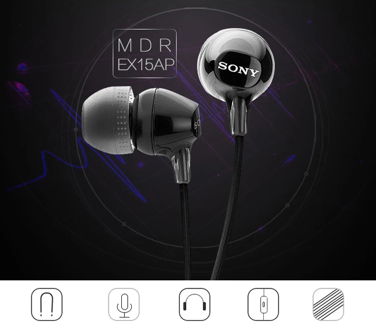 Оригинальные sony MDR-EX15AP 3,5 мм проводные наушники-вкладыши сабвуфер стерео наушники Hands-free с микрофоном для телефона xiaomi huawei sony