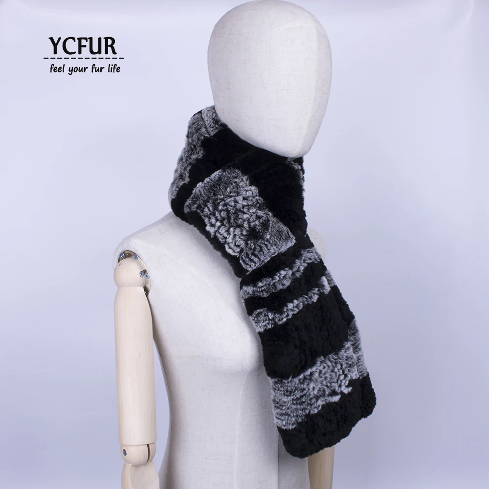 

YCFUR Women Scarves Wraps Winter Knit Rex Rabbit Fur Scarf Female Soft Warm Real Fur Long Scarf Ladies
