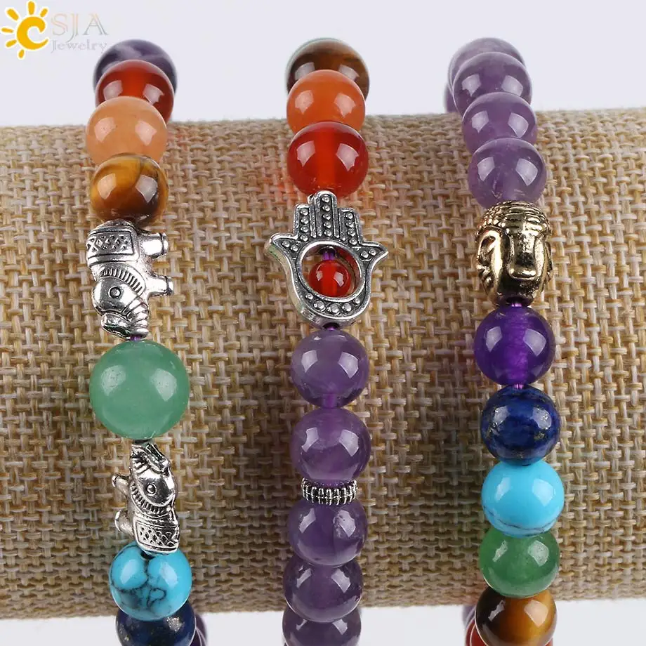 Женский браслет CSJA 8 мм из натурального фиолетового камня 7 дюймов|meditation jewelry|women