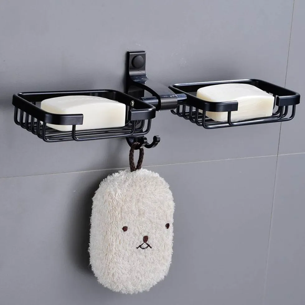 Фото Black Soap Shampoo Holder Bathroom Shelf with Hooks Wall Mounted Space Aluminum Rack Case Box etagere salle de bain Обустройство Black Soap Shampoo Holder Bathroom Shelf with Hooks Wall Mounted Space Aluminum Rack Case Box etagere salle de bain Обустройство