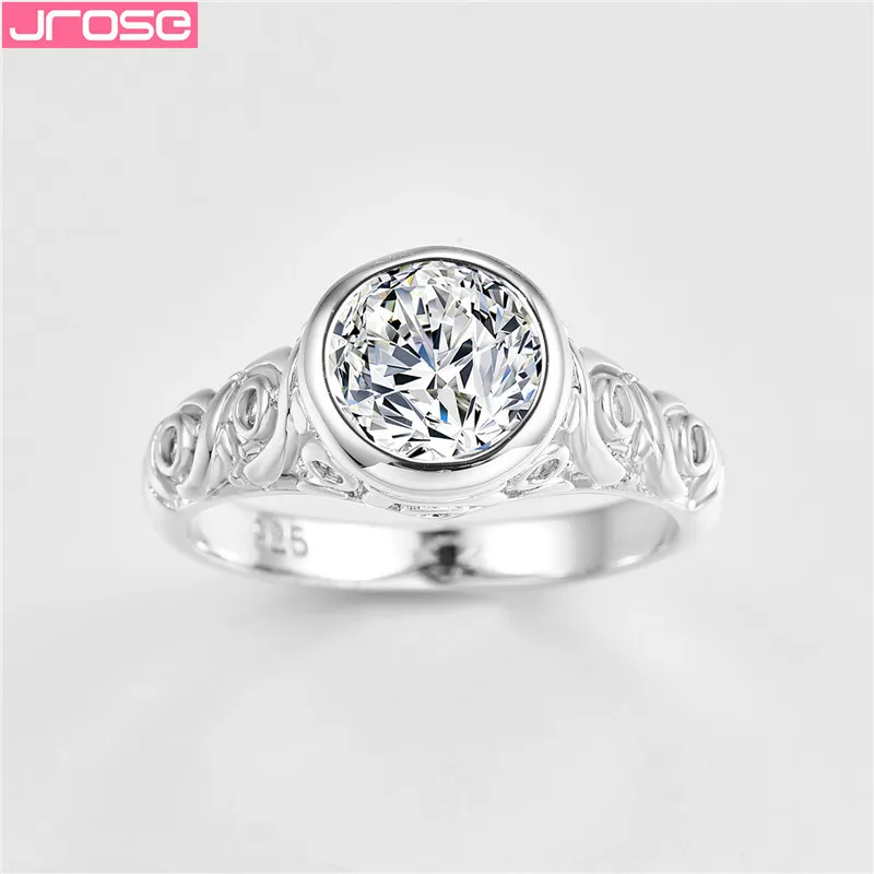JROSE Vintage Sterling Silver 925 Jewelry Lovely Rings For Women With Round Cubic Zircon Charm Wedding Engagement Ring | Украшения и