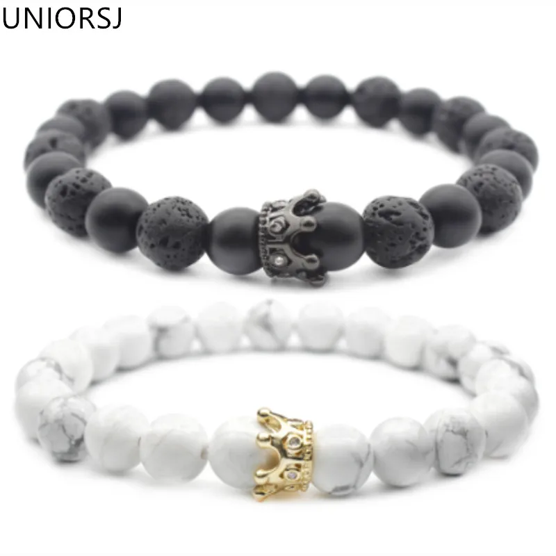 Браслет для пары шармы черный камень белый бисер Хаулит мужчин ювелирная диадема