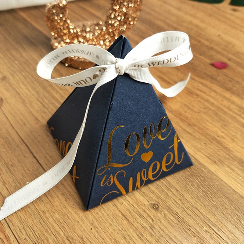 100pcs lot paper pyramid chocolate holder Birthday Bridal shower wedding custom candy boxes gift packaging personalized box | Дом и сад