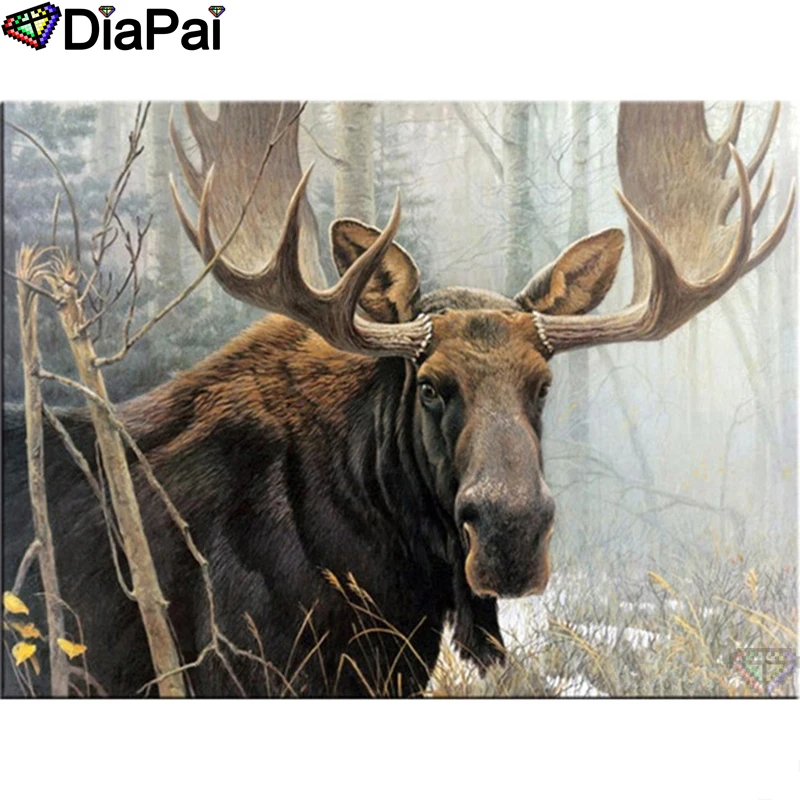 Алмазная картина DIAPAI bull moose вышивка крестом на заказ фото алмазная квадратная