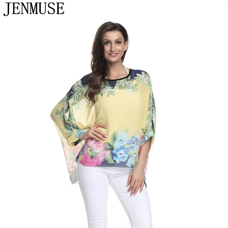 Блузка Jenmuse 4XL 5XL 6XL большого размера 2019 женская блузка с цветочным принтом