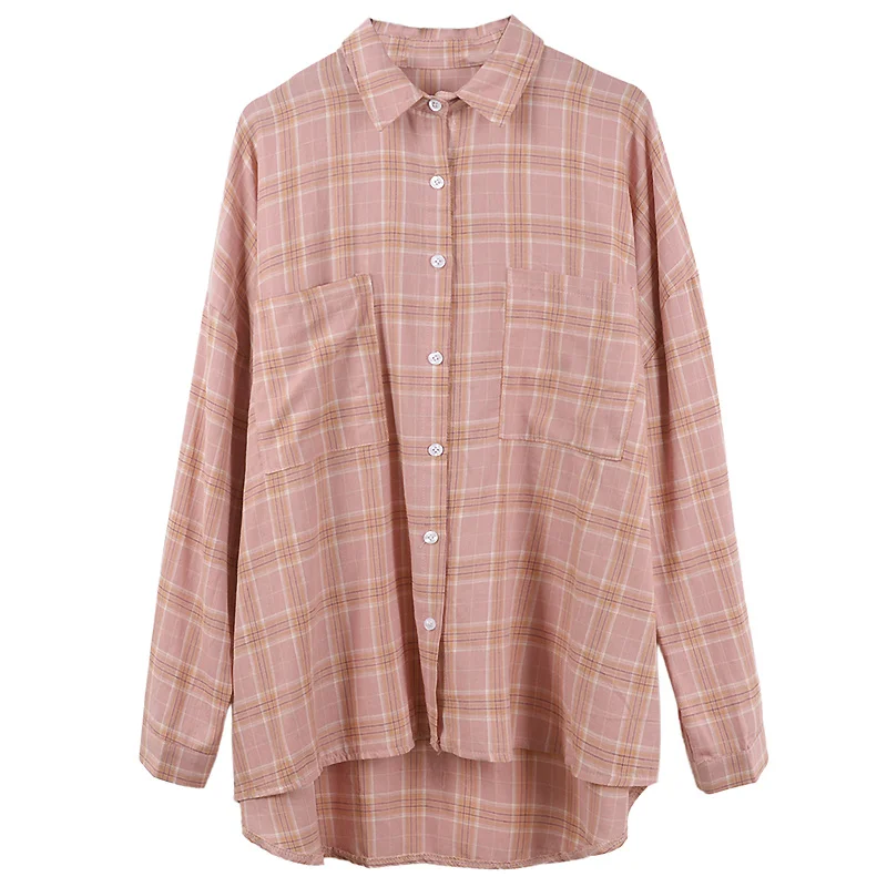 

Mazefeng 2018 Spring Women Casual Shirts Female Plaid Shirts Loose Vintage Women Shirts Ladies Temperamental Turn-down Collar