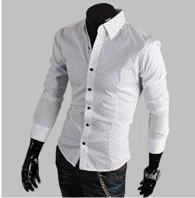 free shiipping 2014 summer New Dress Fashion Quality Long Sleeve Shirt Men. polka dot PATTERN Formal Casual Male Shirt. | Мужская одежда