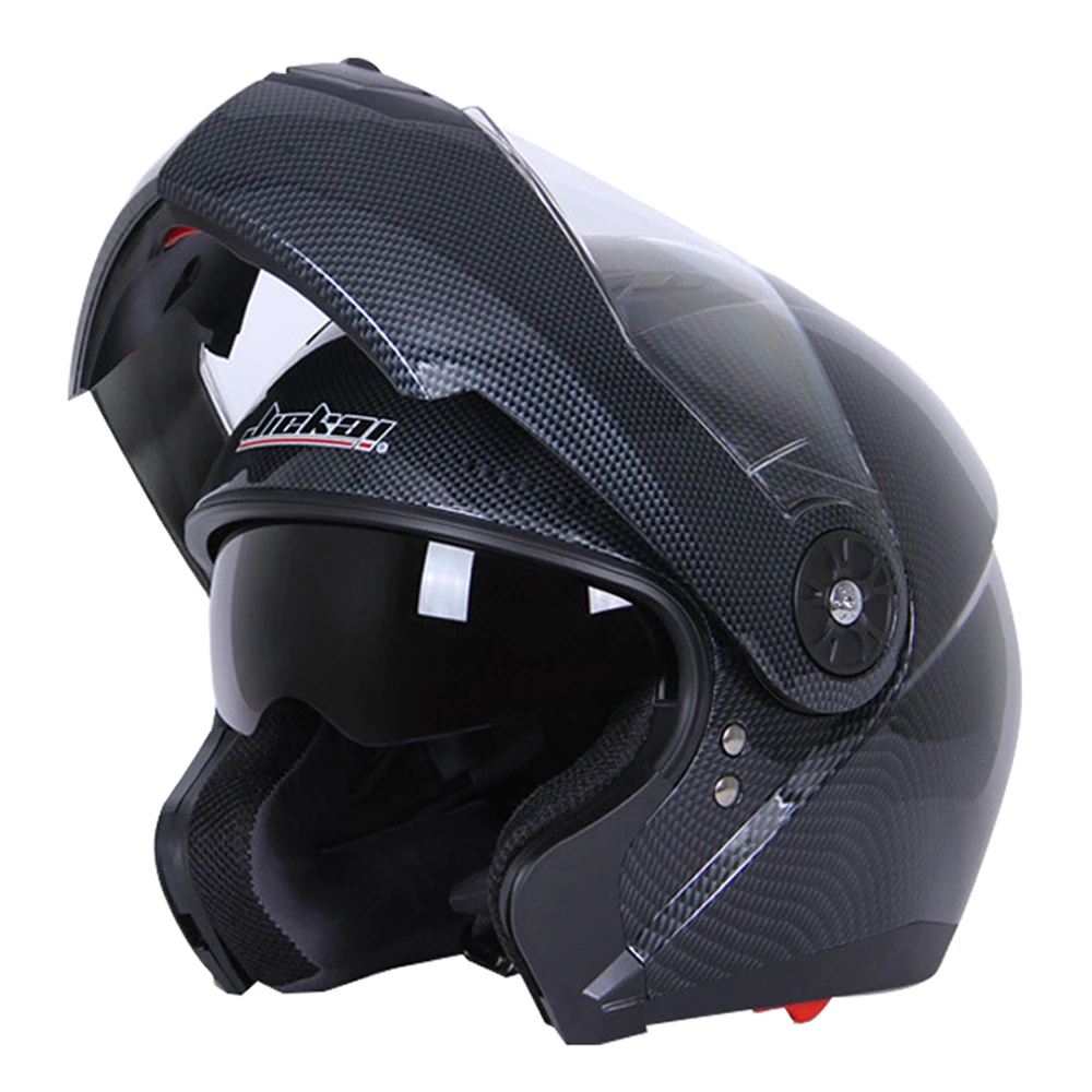 Carbon Fiber Мотоцикл Jiekai шлем с двойным щитком дышащий Краш шлем полный лицо шлемы мотоциклетные Чоппер гонки модульная езда - Цвет: Carbon Fiber
