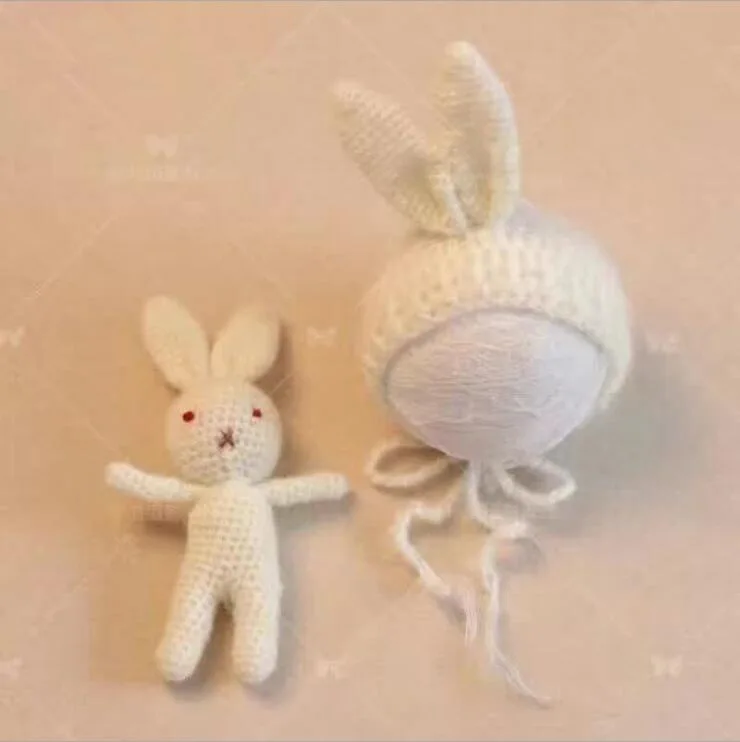 beige Детская шапка с куклами для фотосессии новорожденных Реквизит Кролик ручной работы вязанная шапка набор реквизит для фотосессии для девочек Аксессуары - Цвет: beige