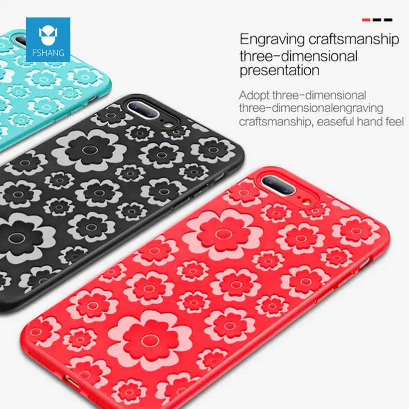 Fshang Роскошный чехол для iPhone 6 6S Plus 3D Выбивает Цветочные Мягкие силиконовые ТПУ