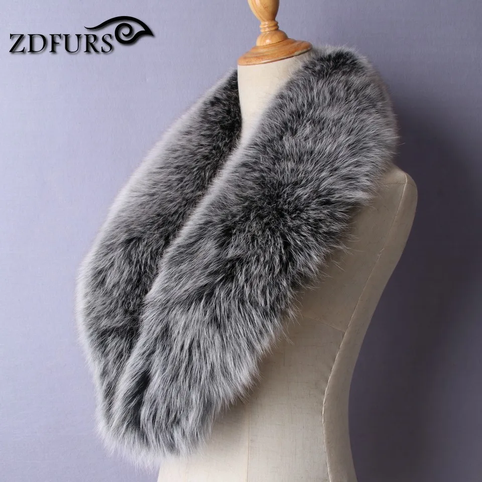 ZDFURS* Горячая Распродажа супер большой черный Лисий меховой воротник для шерстяной куртки одежда натуральный Лисий мех шарф большой размер Женская ZDC-163011