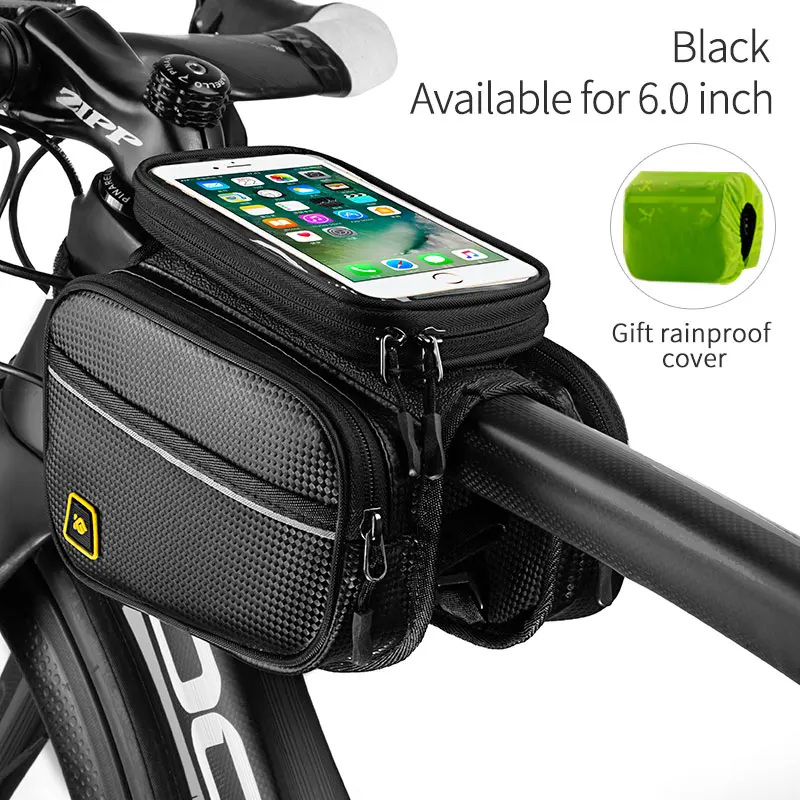 6.0-Black CoolChange велосипедная сумка передняя рама большая велосипедная сумка MTB с водонепроницаемым чехлом сенсорная верхняя труба сумка для телефона велосипедные аксессуары - Цвет: 6.0-Black