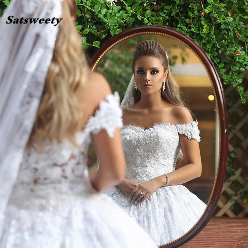 Satsweety Robe De Mariee Mariage бальное платье свадебное 2021 с коротким рукавом арабское Дубае