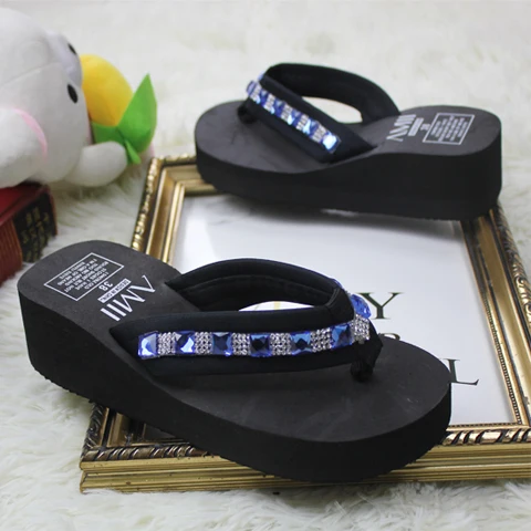 Шлепанцы женские на танкетке с пайетками ручной работы сандалии платформе |