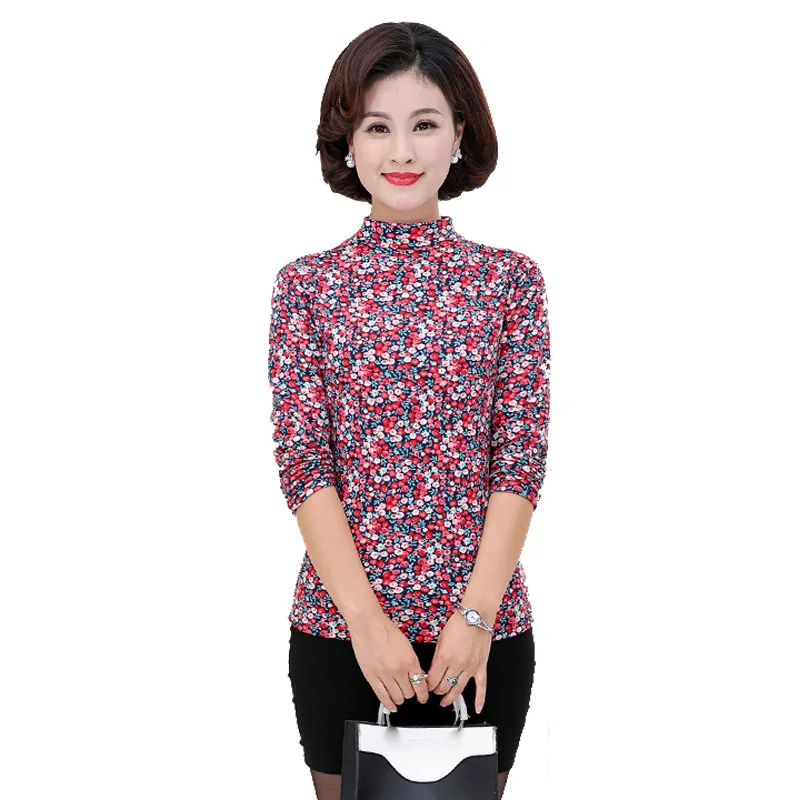 Футболка с принтом на весну и осень 2019 одежда для мам среднего возраста Женский