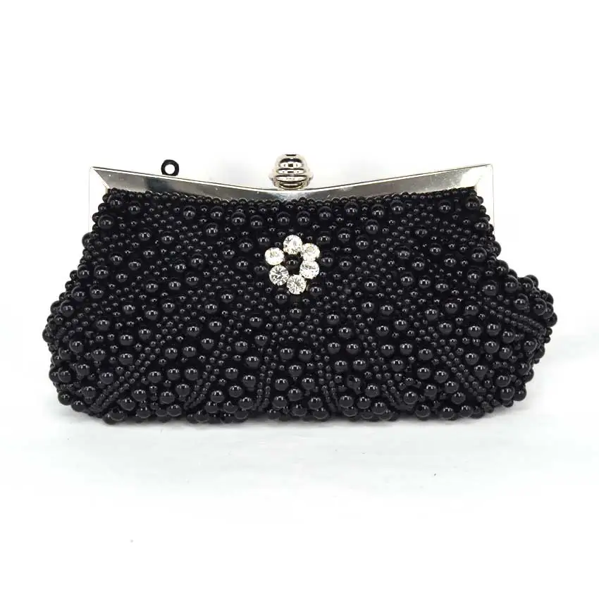 

luxury fashion retro black diamond chain beaded clutch evening bag Pearl Day Clutches ladies handbag party Purse