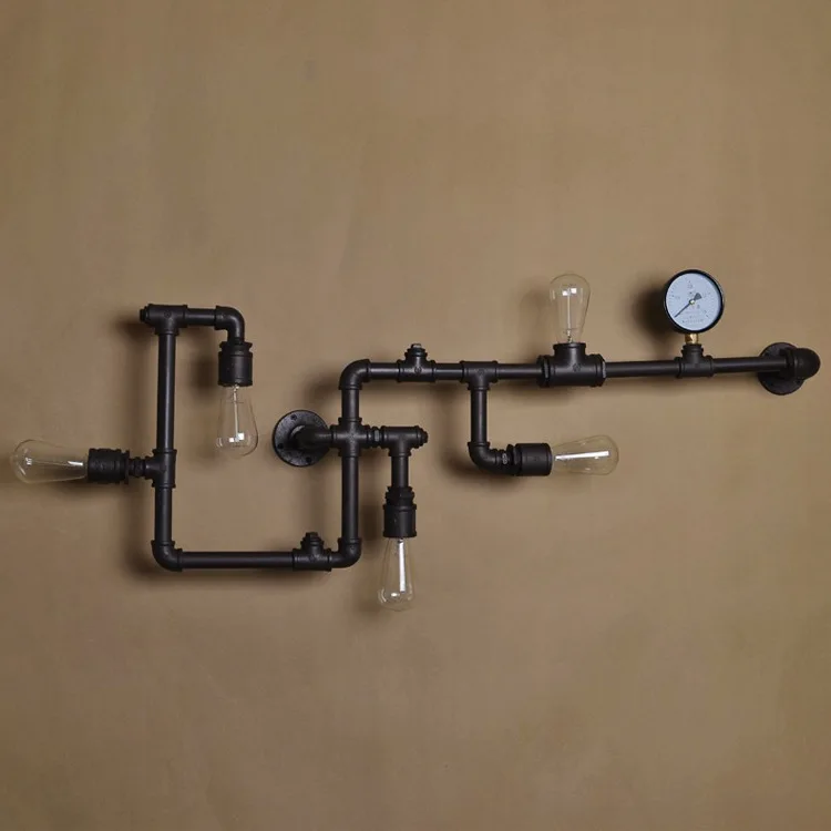 Water Pipe Wall Lamp Vintage Aisle Loft Iron 5 sockets pipe black finished E27 suit for 110-240V | Лампы и освещение