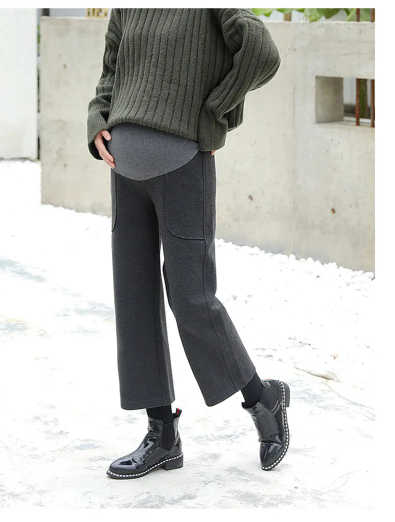 Новинка Осень зима 2018 Брюки для беременных женщин модные шерстяные широкие брюки