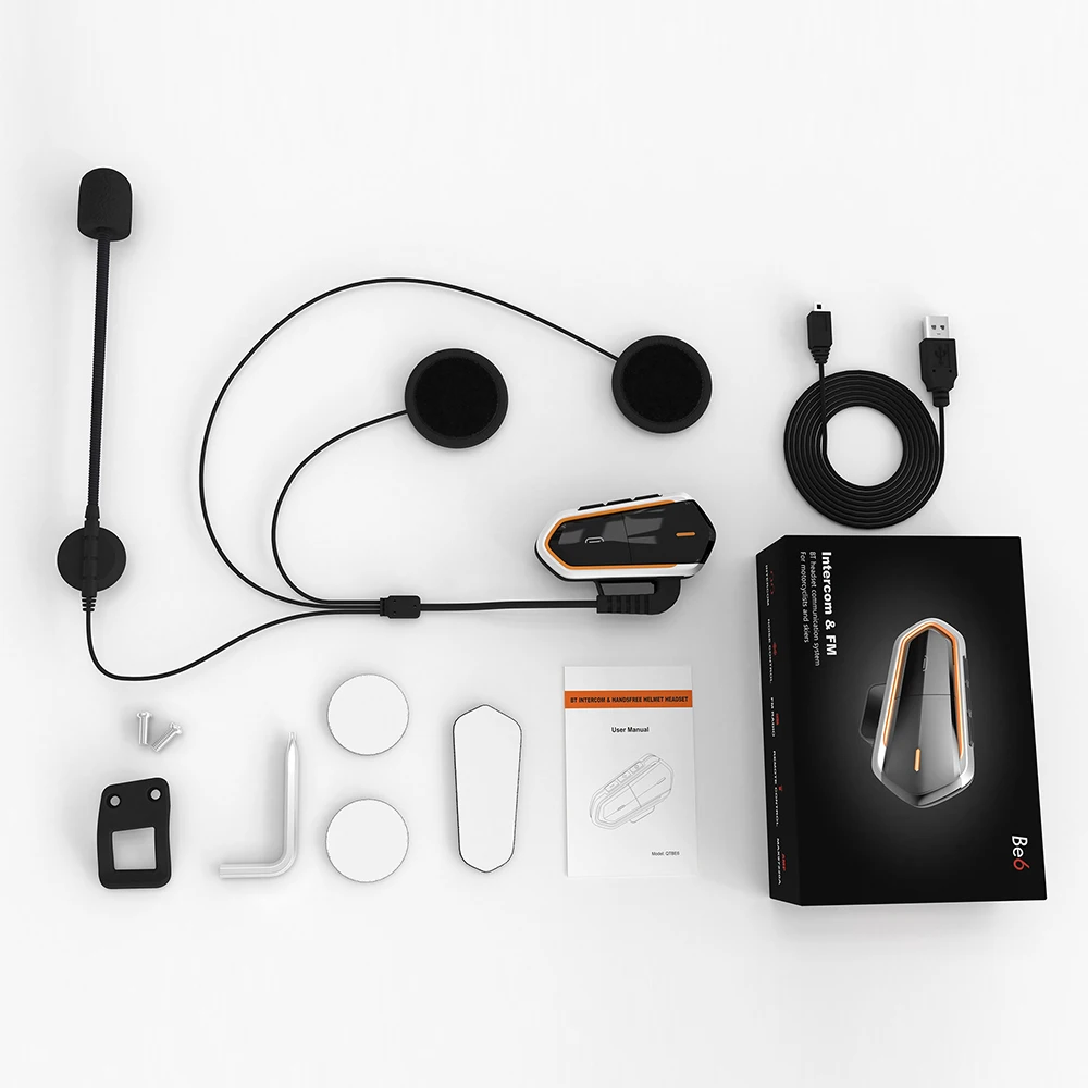 

Be6 Bluetooth Motorcycle Helmet Intercom Headsets FM Radio Waterproof Ski Intercom 800-1000m Distance Hands-free w/ Microphone