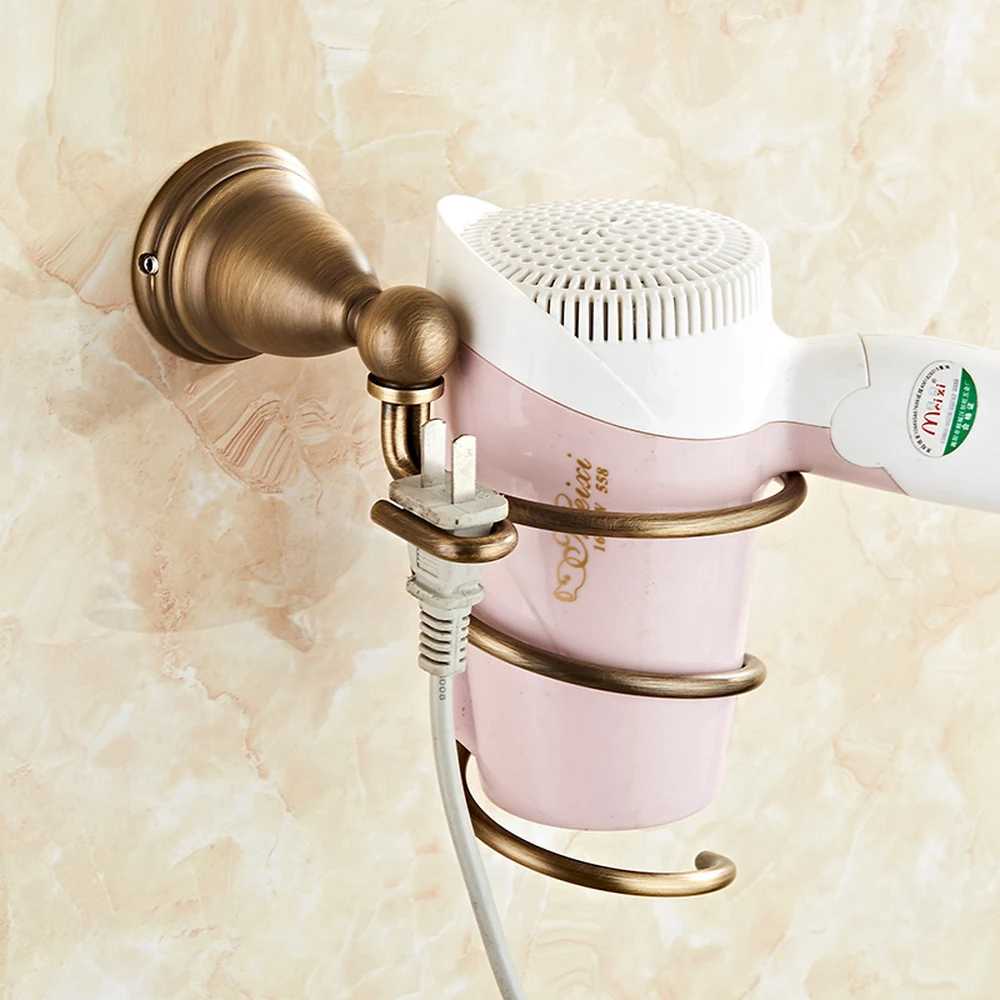 

All copper antique hair dryer rack European bathroom rack wall-mounted storage hair dryer rack with plug holder wx6201009