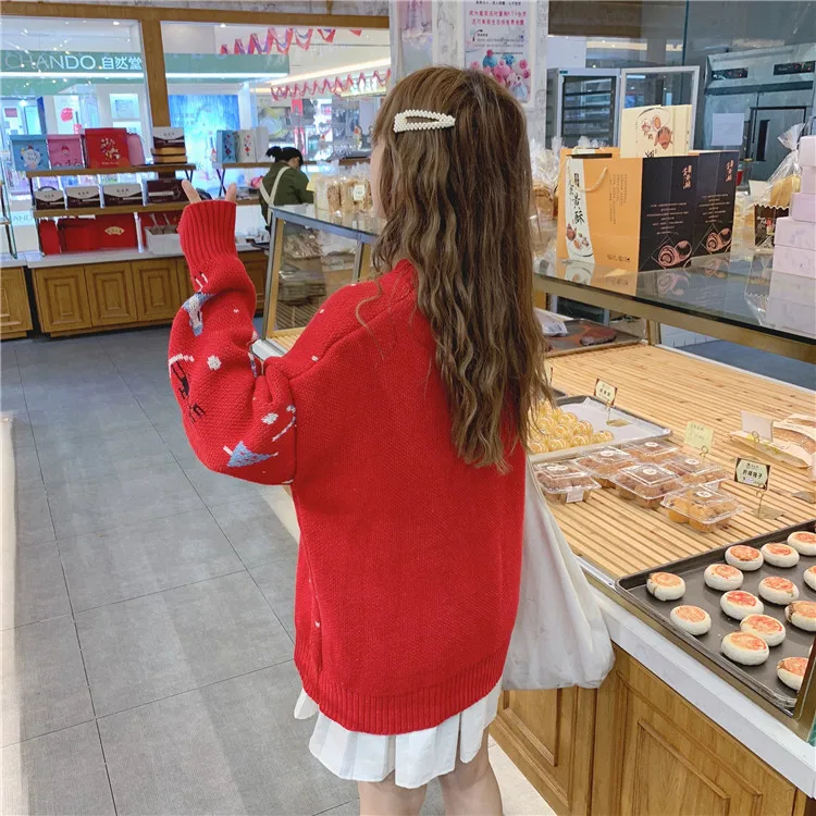 Tree&ampSea Sweet women Christmas sweater Women oversize winter red santa Knitted Sweater snowman Long Sleeve sweet Jumper Top | Женская