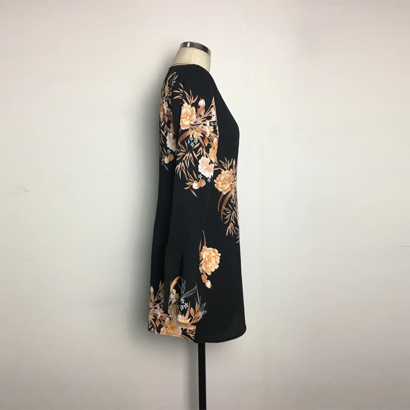 MISSJOY богемное платье с цветочным рисунком черный colorblock цветок печати Труба