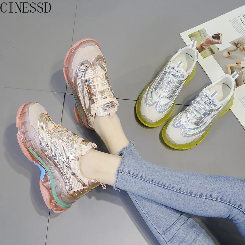 Женские кроссовки из дышащей сетчатой ткани на толстой подошве Новинка лета 2019 |