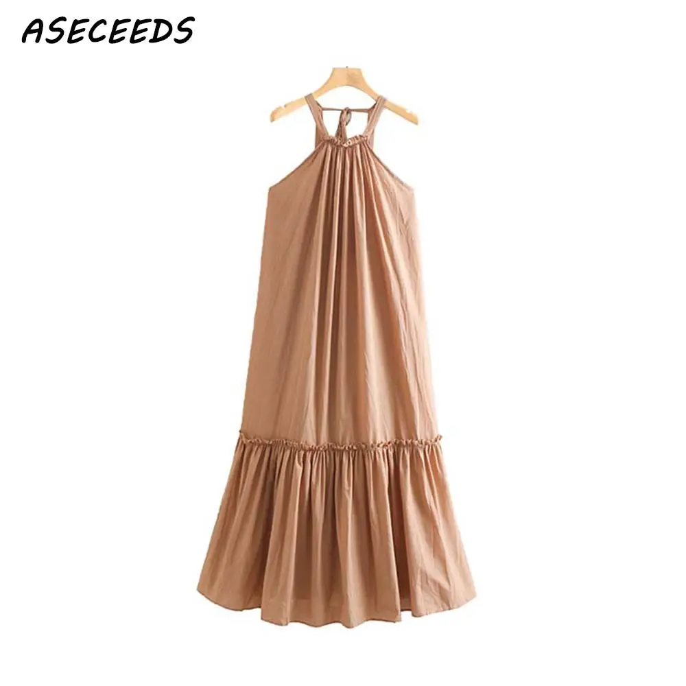 Женское Плиссированное Платье миди Повседневное платье без рукавов с кисточками