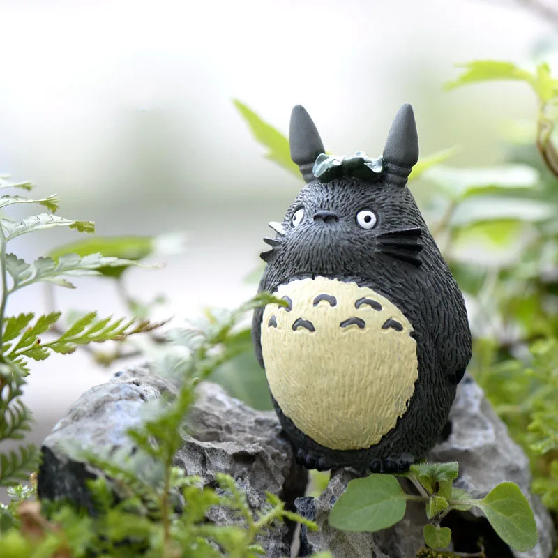 Голова Тоторо с листьями миниатюрные сказочные садовые аксессуары для