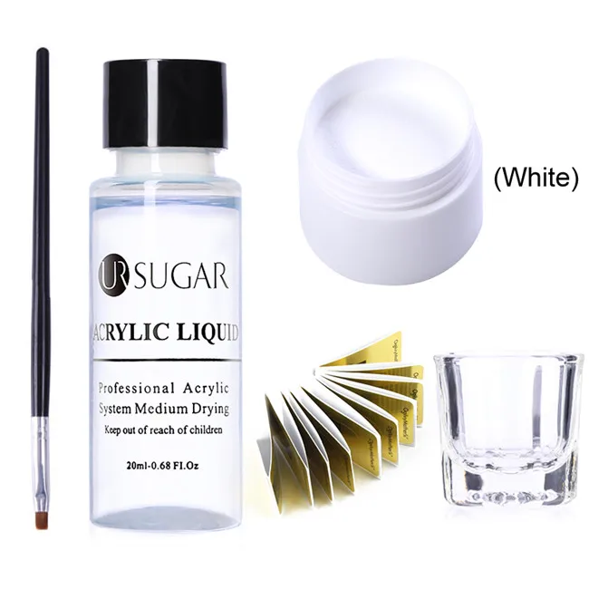 White set2 Ur Sugar акриловый порошок поли УФ гель для ногтей лак для ногтей украшения ногтей кристалл маникюрный набор профессиональные инструменты для ногтей 5 шт - Цвет: White set2