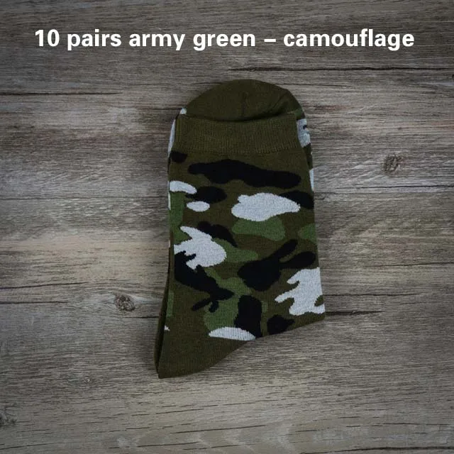 10 Army green 10 пар/лот камуфляж Marvel смешные мужские носки хлопок мужская мода хип-хоп крутые носки армейская зеленая одежда обувь носки чулки - Цвет: 10 Army green
