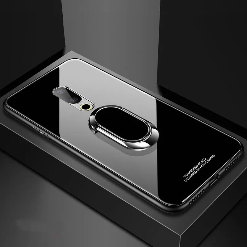 Чехол для Meizu 16th чехол Магнит автомобильный держатель чехол для Meizu 16 th Plus x Силиконовый закаленное стекло защитный чехол для Meizu 16X - Цвет: black
