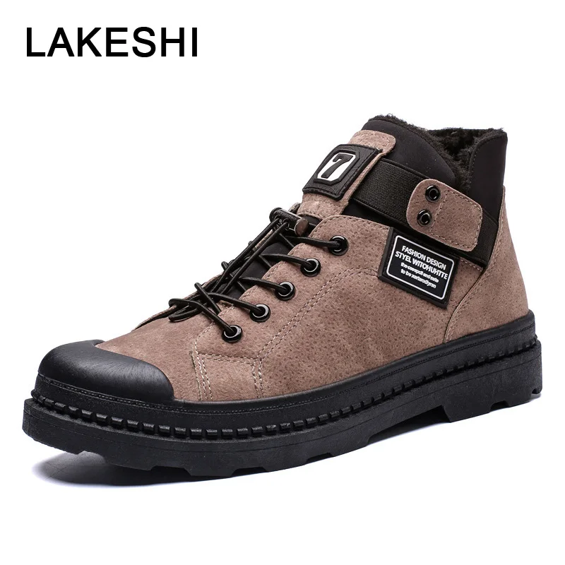 LAKESHI теплые зимние ботинки мужские модные ботильоны 2019 зимняя обувь мужская на