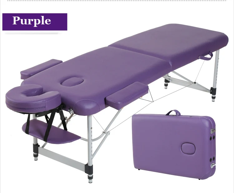 Purple Профессиональная Алюминиевая портативная Расслабляющая Складная кушетка для массажа с мешочком для резьбы мебель для салона массажный стол Складная красота спа - Цвет: Purple