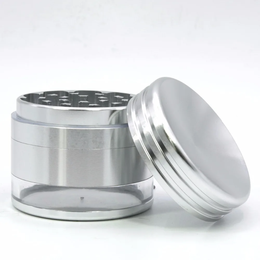 4 слоя из алюминиевого сплава травы табака smoke grinder 2 5 дюйма Диаметр прозрачное дно