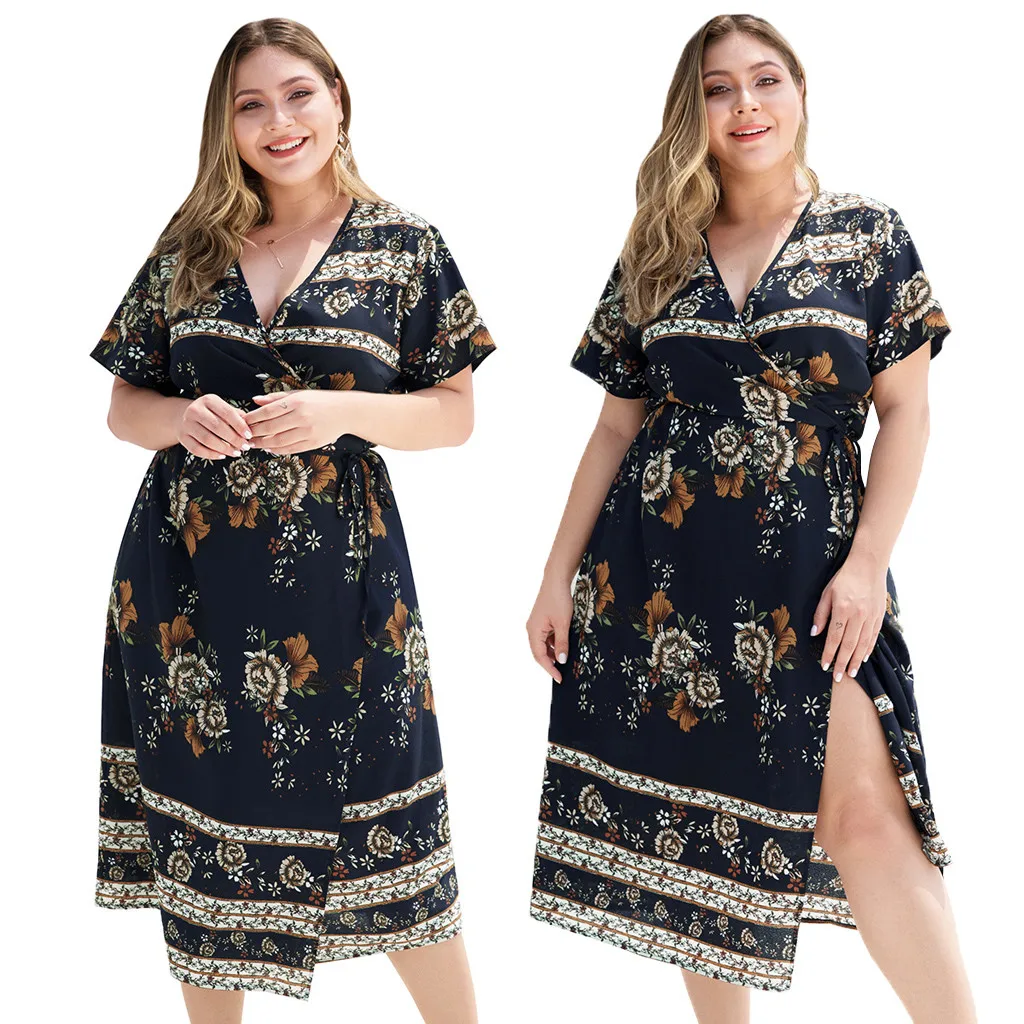 Летнее пляжное женское платье с v образным вырезом и короткими рукавами высокой