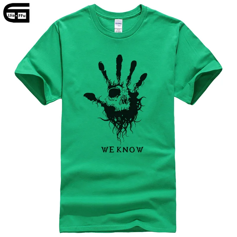 green We know Skyrim Футболка мужская мода мультфильм Лето короткий рукав забавная футболка хлопковая Футболка с принтом Мужские крутые футболки T339 - Цвет: green