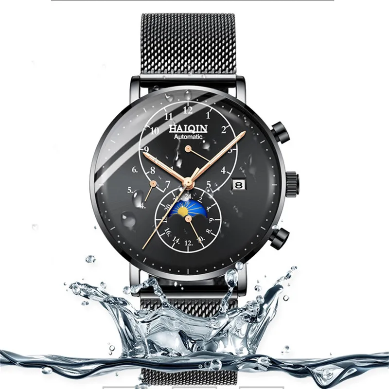 Часы наручные HAIQIN Мужские автоматические модные роскошные водонепроницаемые