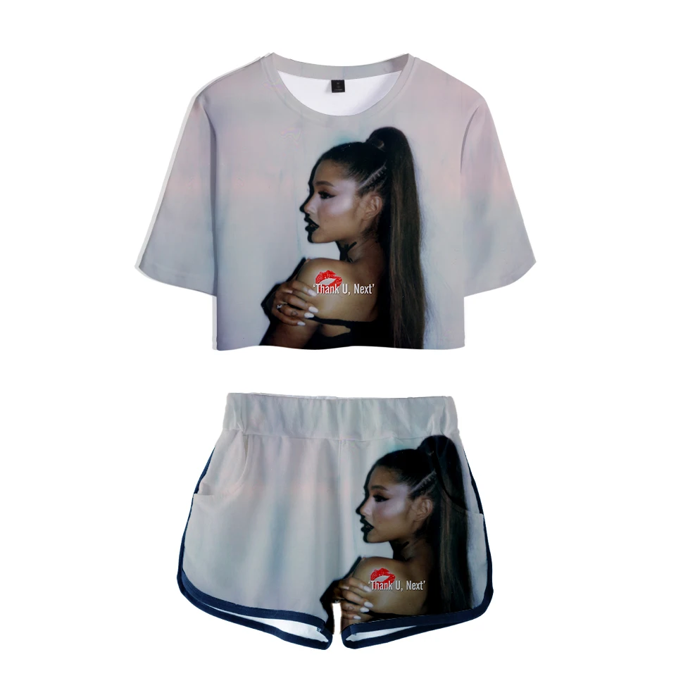 Женский комплект с принтом Ariana Grande летний круглым вырезом и короткими рукавами XXS