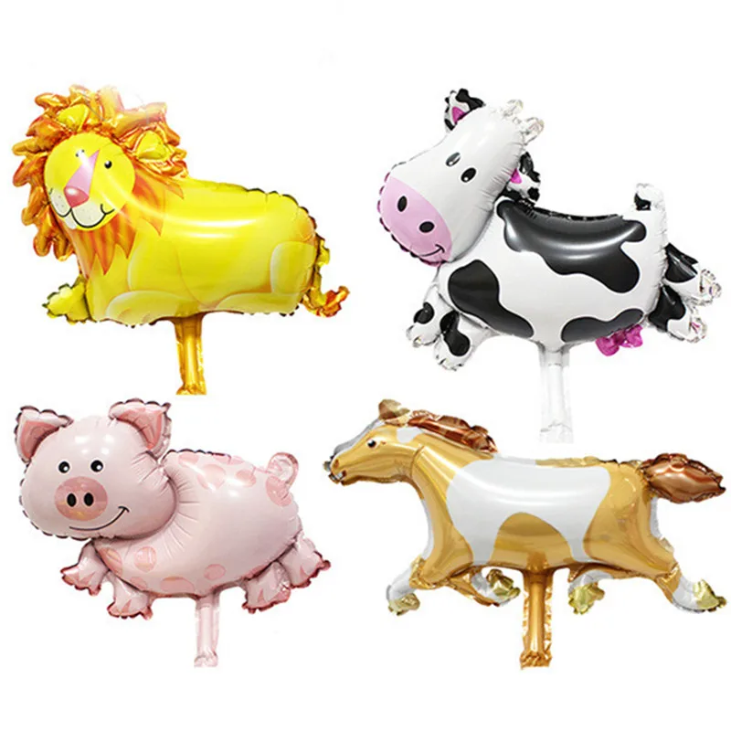 

50 шт./лот мини воздушные шары из фольги в виде коровы, лошади, свиньи, воздушные шары в виде животных, воздушные шары на день рождения, детские...
