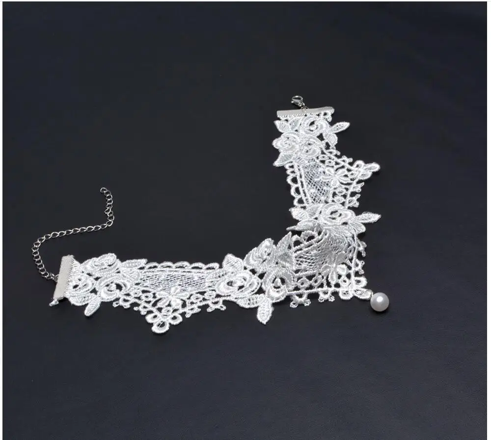 Новая Мода Готическая Татуировка Свадебные украшения белый выдалбливают Цветок розы Имитация жемчуга вышивка кружево колье для женщин