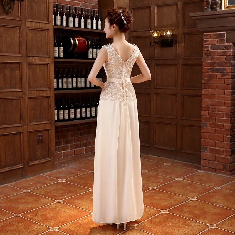 

2017 New Long Evening Dresses Elegant V-Neck V-Back Chiffon Bride Gown Ball Prom Party Homecoming/Graduation Formal Dress