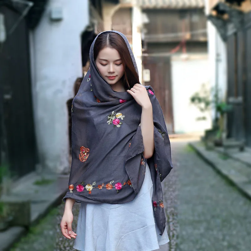 Женская Пашмина с вышивкой кешью хлопковая шаль цветочной маргариткой