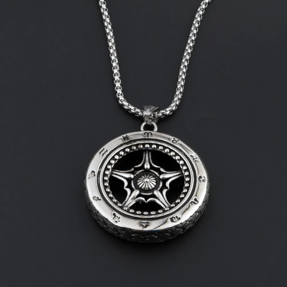 2019 New Arrival men's hip hop necklace punk style stainless steel antique silver-color wheel pendant CAGF0002 | Украшения и