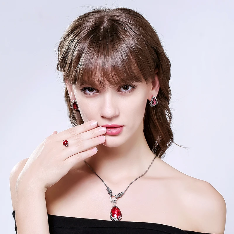 EDI Ретро Королевский драгоценный камень гранат 100% стерлингового серебра 925 пробы