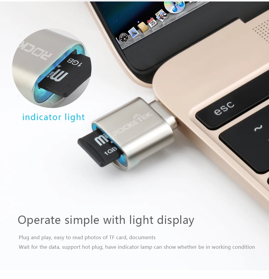 Rocketek type-c usb 2,0 otg телефон Тип c считыватель карт памяти алюминиевый адаптер для TF micro SD ПК компьютер ноутбук аксессуары