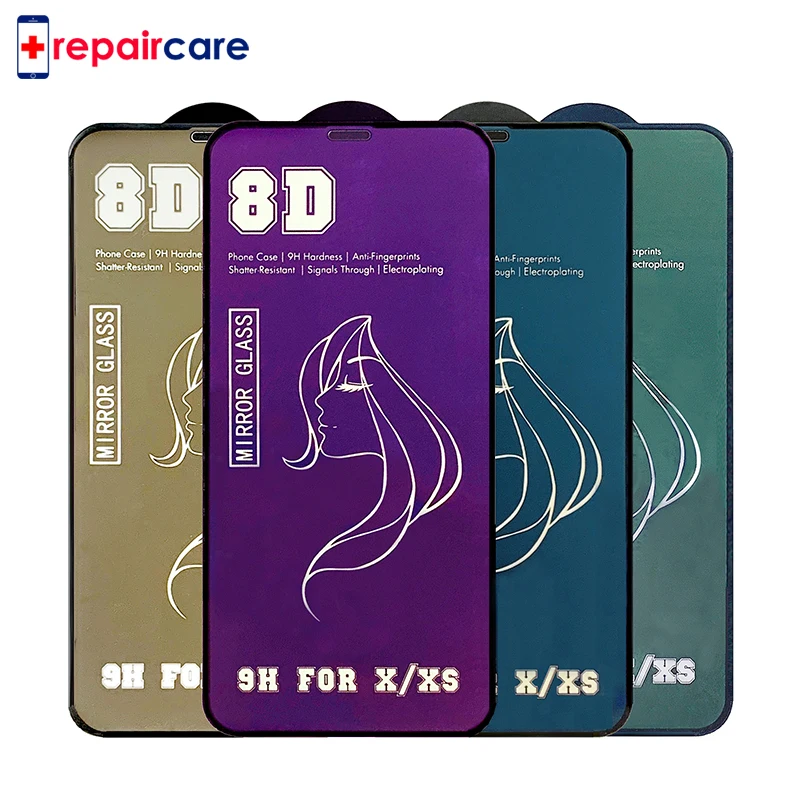 Покрытие 8D закаленное Стекло для iPhone 6, 6 S, 7, 8plus X XS Max цветной, отражающий зеркало с уровнем твердости 9 H для Защитная пленка для iPhone кожного покрова