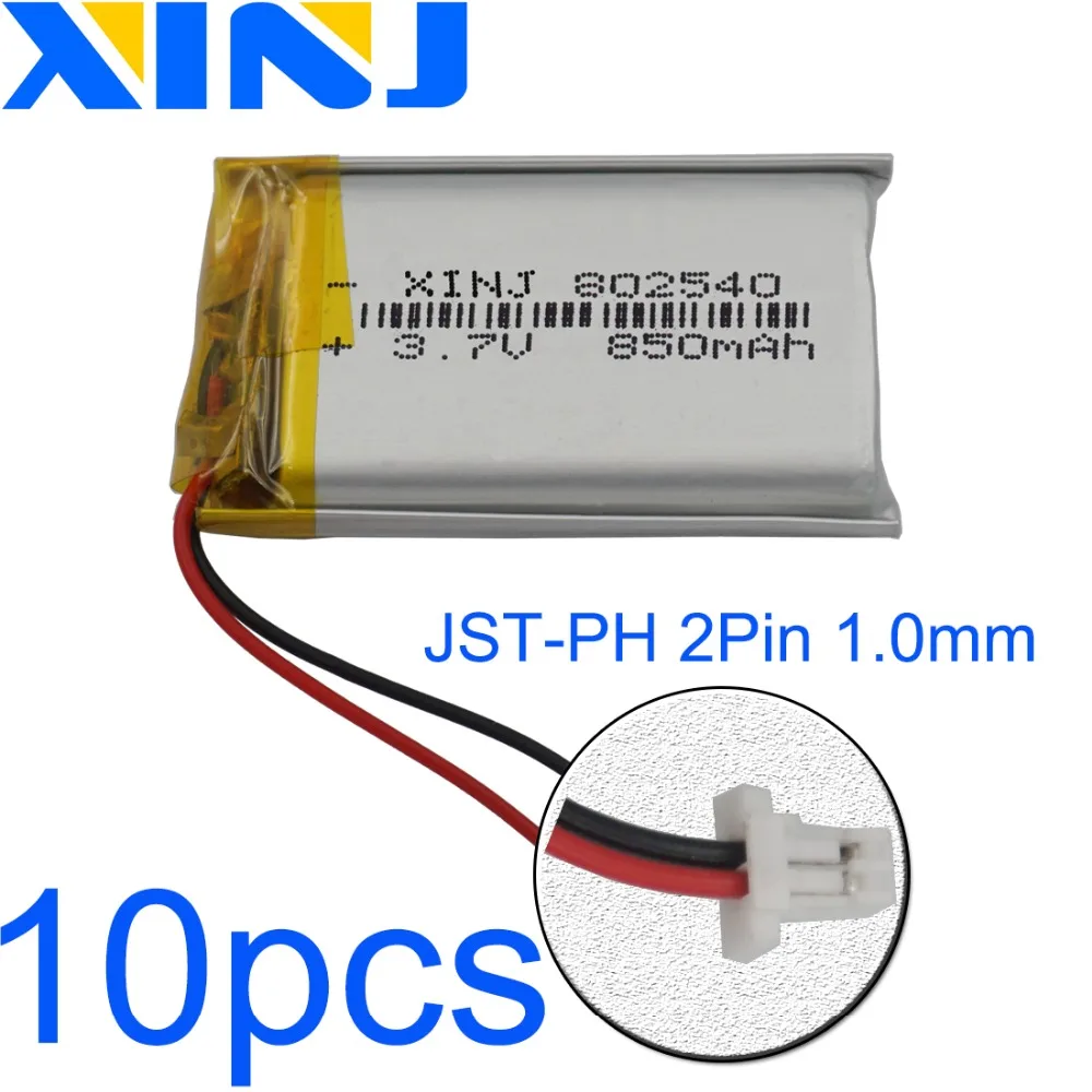 XINJ 10 шт. 3 7 в 850 мАч 2pin JST 1 0 мм литий полимерный аккумулятор 802540 для камеры КПК