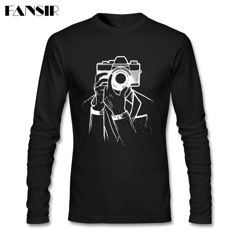 Фото Модная мужская футболка селфи выстрел фотография 100% из хлопка Одежда с овальным